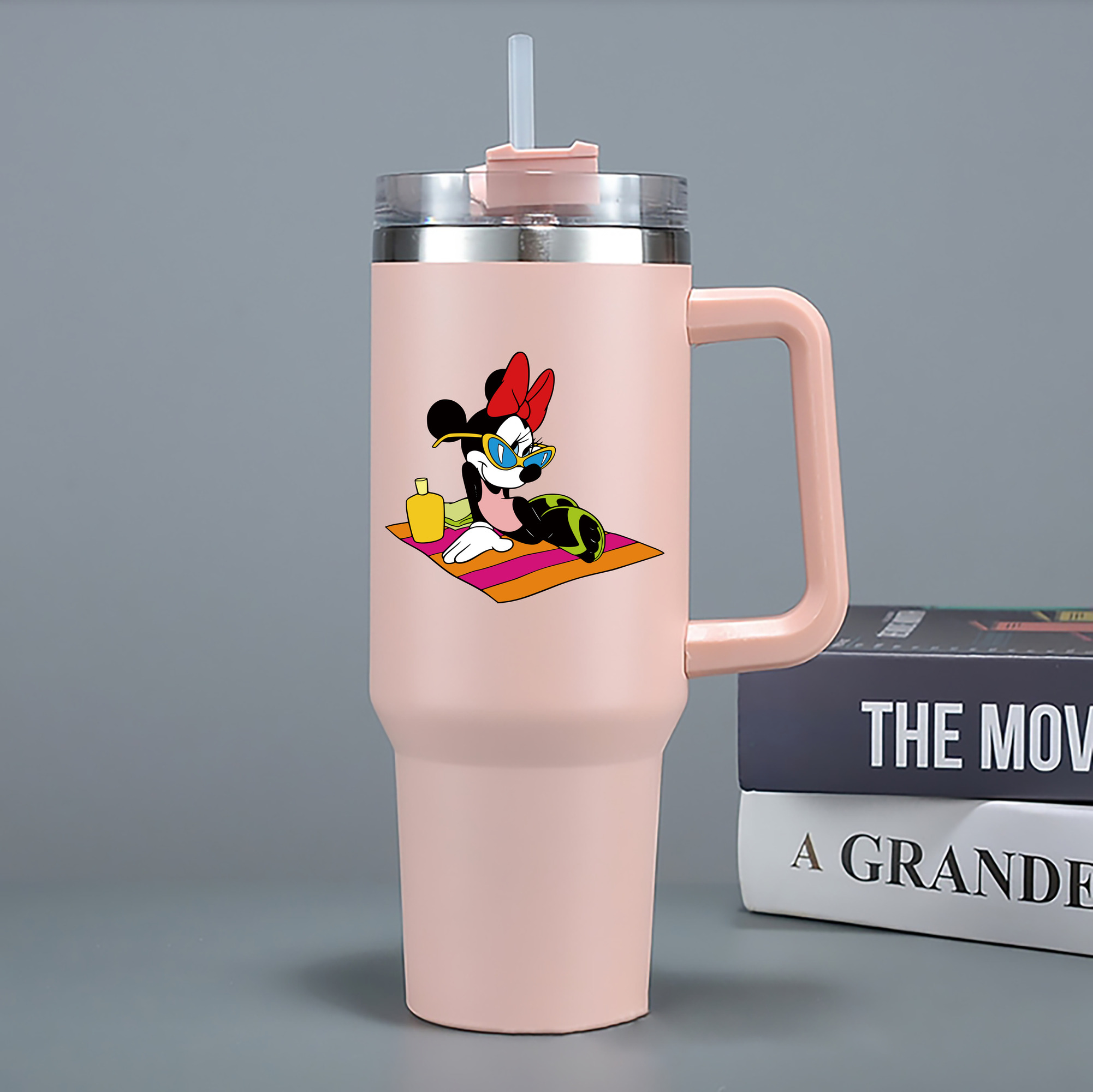 （画像用） ミッキーマウス Mickey Mouse 1200mL車用タンブラー - クリスタルステッカー（プラスチックストロー付き）